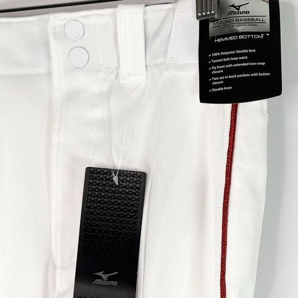 Mizuno Youth Select White Piped Baseball Pants Red Piping Straight Leg - Kids US - Picture 3 of 11